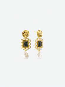 Opalesca Orecchini pendenti alla moda con perle finte, adatti come regalo per amici, abbigliamento, stile old money, con perline, accessori da sposa/matrimonio, stile fairycore/fate, perle, per mamma/donna/ragazza, eleganti, premium, di classe, con cristalli - Dorato - Visualizzare 5