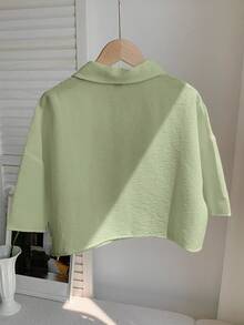 Comfortcana Áo sơ mi nữ dáng ngắn màu xanh xám dệt kim, thích hợp cho kỳ nghỉ. - Màu xanh Bạc hà - Xem 2