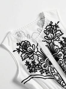 GlowEve Chemisier élégant et vintage pour femmes, style princesse, col rond, taille cintrée, ouverture devant, imprimé placé, amincissant, décontracté, pour le travail ou les vacances, jeune et gracieux, printemps/été - Blanc - Voir 8