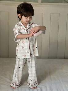 Dazy Kids 男童格子卡通印花短袖上衣和裤子睡衣套装