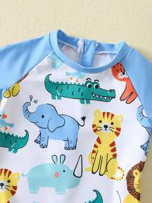 SHEIN Bubblio Unisex Baby Cute Animal & Stripe Print Long Sleeve Cover Up, Suitable For Outdoor, Swimming, Hot Spring, Beach, Surfing, Spring/Summer - Multicolor - View 3