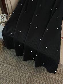 GlowEve CURVE 大码女式荷叶边圆领串珠双层短袖宽松连衣裙，优雅甜美质感，适合春夏穿着；珍珠装饰连衣裙；珍珠连衣裙；女式黑色连衣裙；黑色短款连衣裙；女式黑色连衣裙 - 黑色 - 查看 8