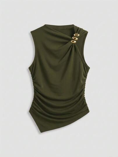 Lumivelle Avslappnad Modern Metalldekor Midja Rynkad Slim Fit Camisole