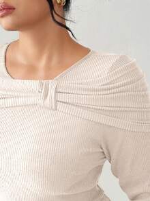 Elenzga Langarm Rippkleid in Große Größen - Aprikosenfarben - Übersicht 7