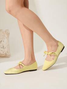 CUCCOO CHICEST Giày bệt mũi nhọn màu trơn, chi tiết khóa cài, kiểu dáng thoải mái, màu trơn, thích hợp cho mùa xuân-thu 2024. Giày mùa xuân, giày dự tiệc Phục sinh. - Màu Mù tạt vàng - Xem 7