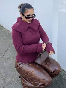 NegzBox Women's Burgundy Turtleneck Long Sleeve Fitted Sweater, Autumn/Winter,Christmas Sweater Women,Red Top,Christmas Sweater - Burgundy - View 4