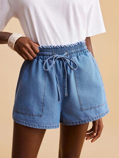 Travachic Women's Solid Color Casual Denim Shorts