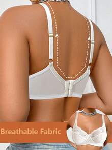 DesireSculpt 1pc Women's Lace Patchwork Wireless Bra - White - View 2
