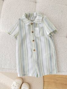 男婴休闲度假绿色条纹连体衣，适合春夏郊游、旅行、海滩、游泳池、派对等场合。 - 彩色 - 查看 6