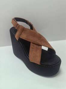 Sugerpunk 女士厚底凉鞋，露趾坡跟厚底凉鞋，时尚鞋履 - 棕色 - 查看 7