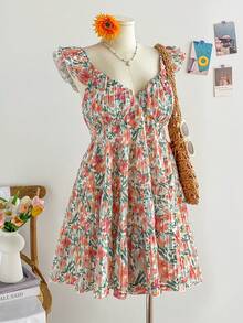 Soleia 大码女式春季碎花露背系带A字迷你连衣裙 - 彩色 - 查看 7