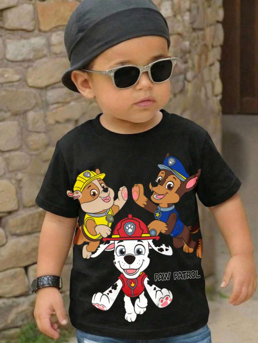 SHEIN | PAW Patrol Young Boy Cartoon Pattern Casual Crew Neck Short Sleeve T-Shirt - White - View 1