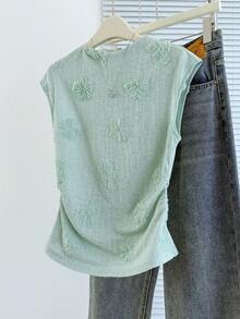 Resyla Women's Casual Pleated Fitted Blouse, Summer - Baby Blue - View 3