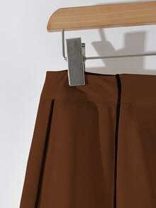 Franclia Pantalon ample à jambes larges pour femmes, couleur unie abricot avec rayures contrastées, décontracté pour tous les jours, polyvalent pour le travail, confortable, élégant à la française, printemps/automne, été - Tabac - Voir 4
