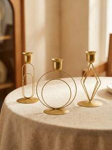 Cirelle Geometric Candle Holder - Metal Wedding & Ramadan Centerpiece, Light Luxury Table Decor For Eid & Anniversary Gift - Gold - View 8