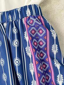 EMERY ROSE 女士新款弹力腰印花度假半身裙，适合通勤、圣诞节、新年、街头风、法式浪漫风、休闲风、中东复古风、下午茶、派对、感恩节、返校季、春夏等场合。 - 藏蓝色 - 查看 5