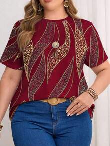INAWLY Plus Size Women All-Over Print Round Neck Short Sleeve T-Shirt For Summer - Multicolor - View 3