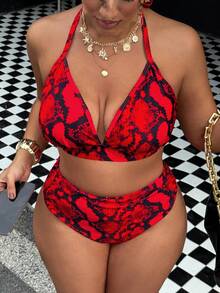 Swim Vcay Bộ bikini hai mảnh cỡ lớn dành cho nữ, in họa tiết hoa, kiểu buộc dây cổ và hở lưng, kiểu tam giác, thích hợp cho kỳ nghỉ. - Nhiều màu - Xem 6
