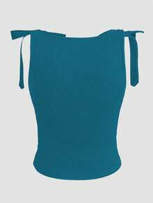 GlowEve Women's Summer Sleeveless Round Neck Camisole With Bow Tie Shoulder Design, Tight Fit, Fashionable And Versatile - Teal Blue - View 2