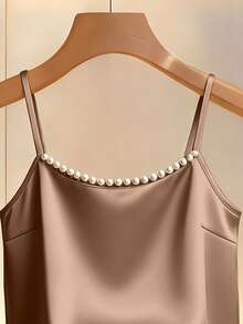 Franclia Tank Top Camisole Bertali Tipis Modis Model Baru, Gaya Musim Semi/Panas Terbaru, Bisa Dipakai Sendiri Atau Sebagai Lapisan, Dekorasi Satin dengan Manik-manik, Untuk Wanita - Coklat - View 4
