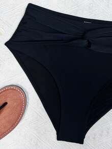 Swim Lushoire Bộ bikini cạp cao xoắn nhún gợi cảm mới dành cho phụ nữ trưởng thành - màu đen - Xem 5