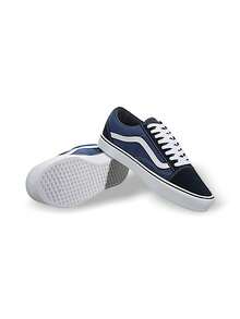 Vans Giày thể thao unisex thoáng khí, thấm mồ hôi, nhẹ, màu trơn, đa năng, có logo, dễ giặt, thích hợp cho thể thao, học đường và hàng ngày, màu xanh navy và trắng VNOA2Z5WIVF - Màu xanh / trắng - Xem 5