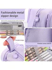 Estojo grande para lápis (1 unidade), estojo organizador de alta capacidade, bolsa para canetas com várias camadas, organizador de mesa para canetas e marcadores, ideal para estudantes do ensino fundamental, médio, universitários, adultos, meninas e meninos, volta às aulas (várias cores disponíveis), material escolar. - Multicolorido - Ver 4