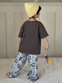 Dazy Kids Young Boy Tropical Print Short Sleeve Top And Pants Pajama Set Spring - Green - View 5