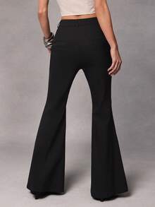 Hauture Women's Simple Office Daily Wool-Like Brushed Woven Flare Pant - Black - View 2