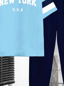 男童休闲简约时尚经典Y2K风67款美式复古运动宽松舒适百搭圆领短袖T恤裤套装 - 彩色 - 查看 6