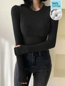 Dazy-Less Women's Basic Round Neck Black T-Shirt, Slim Fit, Suitable For Spring, Summer, Valentine's Day, Office Wear