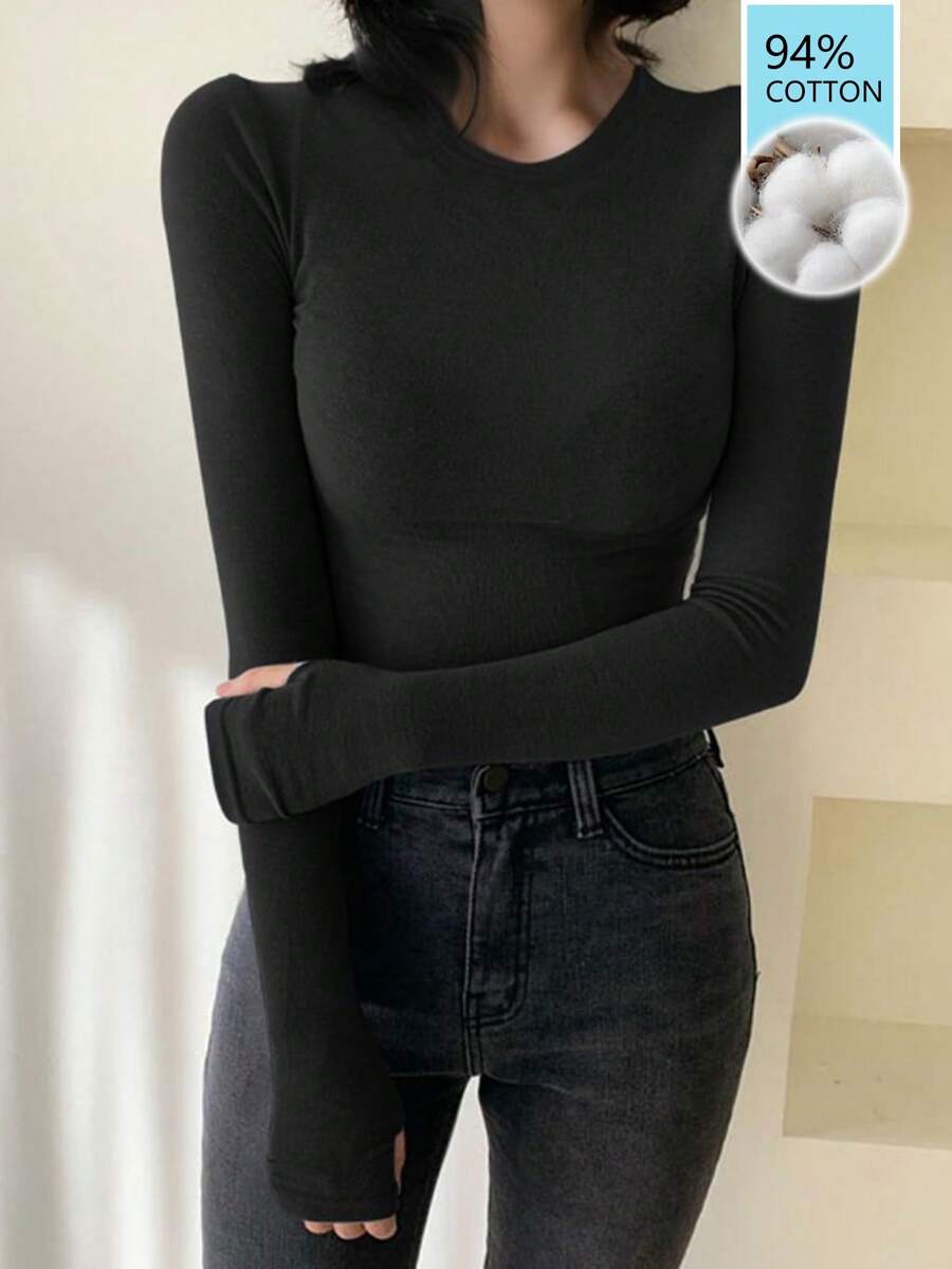 Dazy-Less Women's Basic Round Neck Black T-Shirt, Slim Fit, Suitable For Spring, Summer, Valentine's Day, Office Wear