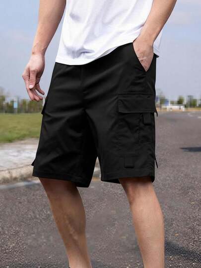 Mirajuku Teenage Boys' Casual Pocket Design Woven Cargo Shorts, Fashionable And Cool For Daily Commute And Outings