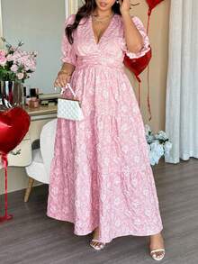 Vionelle Đầm Jacquard cỡ lớn, thích hợp cho ngày Valentine, mùa xuân/hè. - Hồng - Xem 3