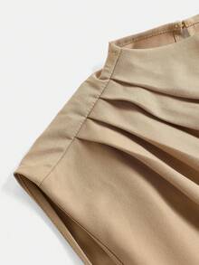 SHEIN Girlism 优雅卡其色纯色无袖连衣裙（含腰带），适合青少年女孩，返校季必备 - 卡其色 - 查看 4