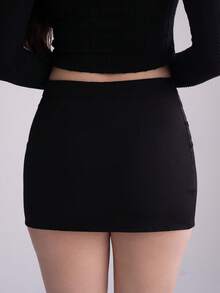 Andrea Bello Women's Black Mini Skirt: Casual A-Line Skirt With Slit - Black - View 2