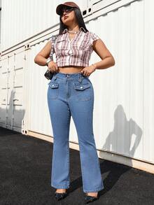 Jeanoix Plus Size Y2K Style High Waist Casual Everyday Skinny Fit Jeans - Medium Wash - View 7