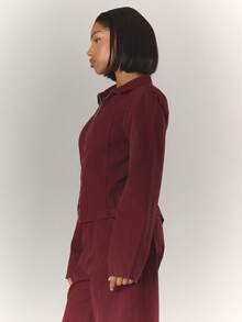 MUSERA Zip Through Long Sleeve Burgundy Top Cute Spring Summer Everyday Spring - Burgundy - View 3