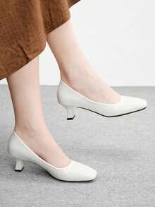 CUCCOO BIZCHIC 女士优雅通勤简约方头高跟鞋 - 白色 - 查看 3