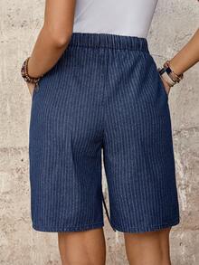 EMERY ROSE Mature Denim Quần short denim kẻ sọc, cạp chun, có túi, kiểu dáng thường ngày. - Màu xanh lam - Xem 2
