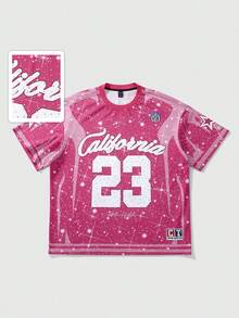 ROMWE MEN Men's Street Life Sporty Summer New Design All Over Print Rhinestone T-Shirt, Rave, 2000s Style - Pink - View 3