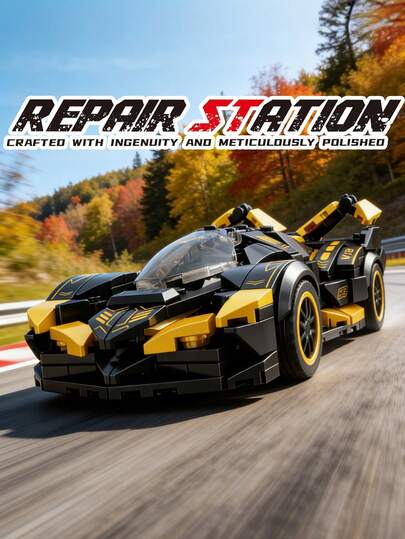 MINKOJA Black & Yellow Racing Sports Car Building Blocks (305PCS) - Operable Parts & TPR Tyre Kit For Enthusiasts