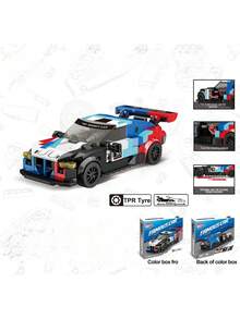 Bloques de construcción de coche de carreras deportivo rojo, blanco y azul (316 piezas) - Piezas operables y kit de neumáticos de TPR para entusiastas - Multicolor - Ver 4