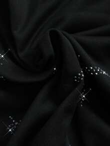 ROMWE MEN 2026春夏新款男士休闲时尚水钻装饰短袖T恤，男女通用情侣圆领T恤 - 黑色 - 查看 4