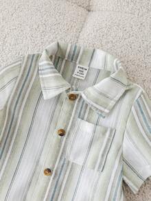 男婴休闲度假绿色条纹连体衣，适合春夏郊游、旅行、海滩、游泳池、派对等场合。 - 彩色 - 查看 7