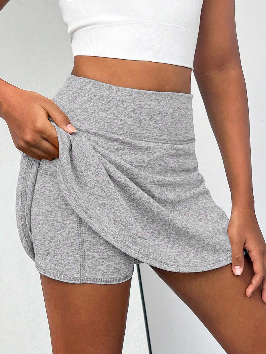 SHEIN Váy ngắn thể thao dệt kim nhiều màu sắc có túi dành cho bé gái tuổi teen, thích hợp mặc mùa hè. - Màu Xám nhạt - Xem 1