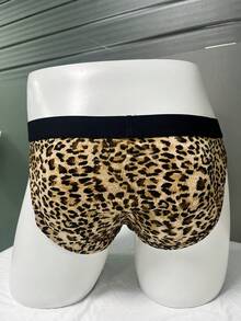 WENEZON Men's Sexy Leopard Print Contrast Tape Waist Briefs - Khaki - View 2