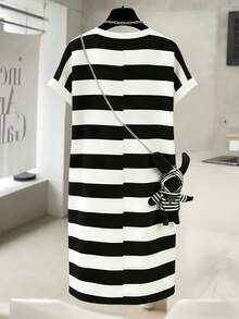 Resyla 女士骑士印花条纹圆领短袖休闲中长连衣裙 - 彩色 - 查看 2