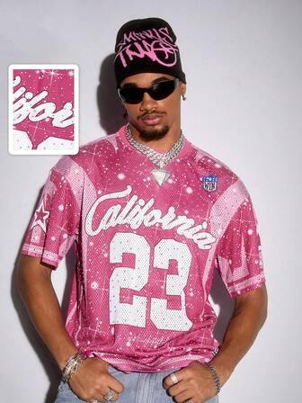 Street Life T-shirt à imprimé intégral avec strass, style sportif de rue pour l'été, style rave années 2000, pour hommes