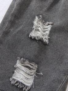 1pc Young BoyCasual Versatile Washed Blue Denim Shorts - Black - View 7